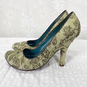 Irregular Choice suede & metallic floral 3" stiletto heels retro pinup vamp 9.5